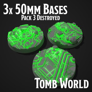 3 NECRON TOMB WORLD MINIATURE BASES - 50 MM - PACK 3 DESTROYED