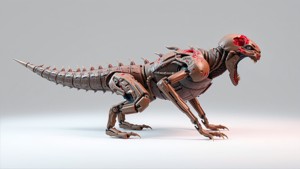 Mechanical Dinosaur Beast with Bleeding Wounds