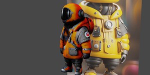  there is a yellow robot with a black helmet and a