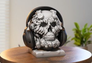 Robot Skull Headphone Stand  Cyborg Headset Stand