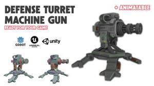 3D Defense Turret Machine Gun Animatable with Multi-Parts