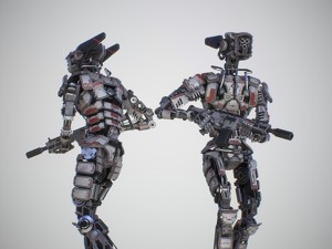 Heavy armored scifi robot character gameready