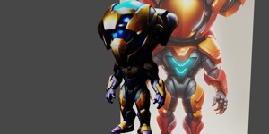 a robot with a glowing helmet on chibi art metroid