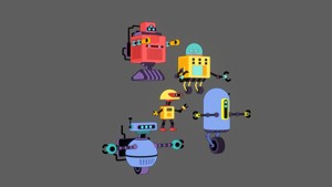 5 stylized robots for animations rigged