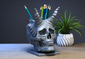 SKULL DRAGON PEN HOLDER, CYBORG PEN HOLDER, PERFECT GAMER GIFT, SCI-FI FANS GIFT, ROBOT SKULL PEN HOLDER A227 (2)