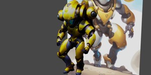  there is a robot that is standing on a hill golde