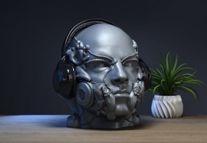 Robot human head Headphone Stand  Cyborg Headset Stand