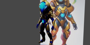 a robot with a glowing helmet on samus aran bioorg