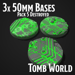 3 NECRON TOMB WORLD MINIATURE BASES - 50 MM - PACK 5 DESTROYED