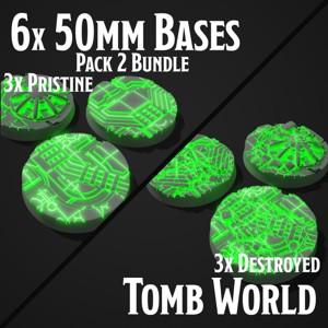 6 NECRON TOMB WORLD MINIATURE BASES - 50 MM - PACK 2 BUNDLE
