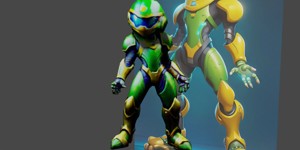 a robot with a helmet and goggles on hero characte