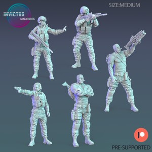 SOLDIER SQUAD SET ‧ SCI-FI MINIATURE ‧ WARGAME MINIATURES ‧ TABLETOP 3D MODEL ‧ RPG MINIATUR ‧ CYBERPUNK CONSTRUCT ‧ STEAMPUNK WAR MACHINE ‧ STL FILE